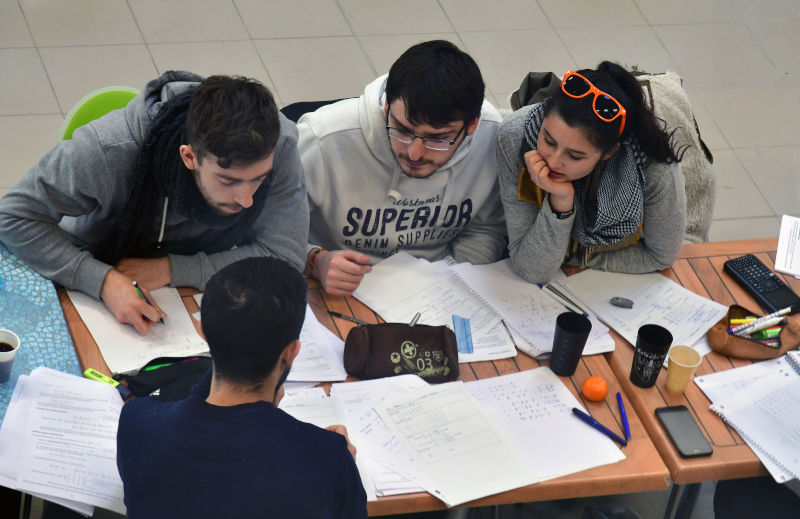 Étudiants travaillant autour d'une table
